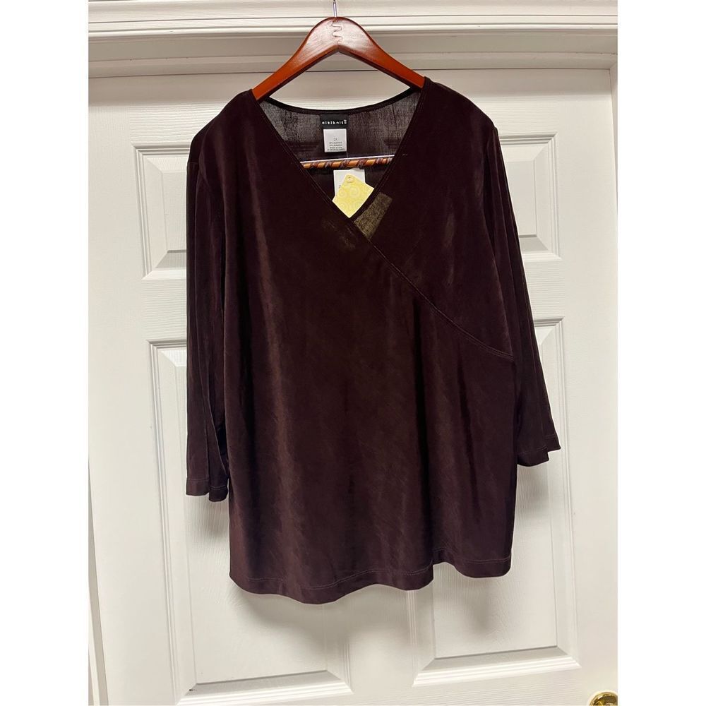 Citiknits Brown Cross Neckline Top sz 2X NWT